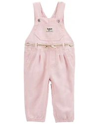 Baby Knit Denim Hickory Stripe Overalls - Pink