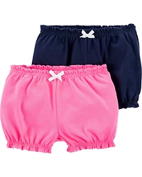Baby Girl 2-Pack Bubble Shorts - Pink/Navy