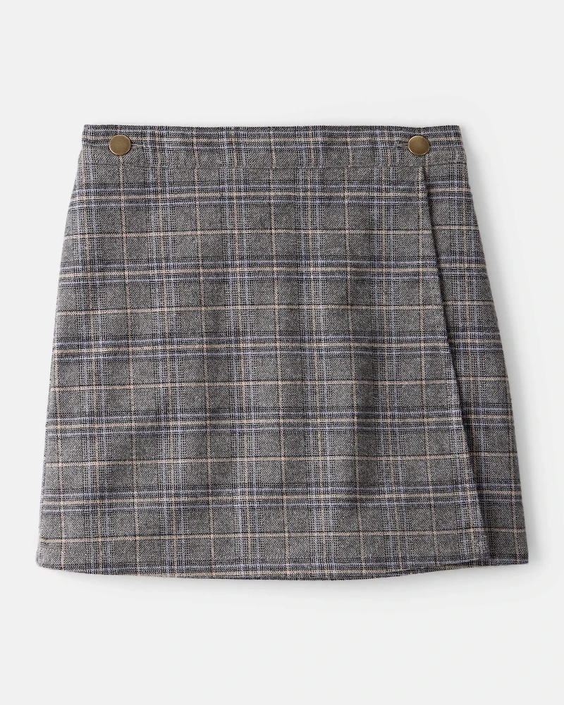 Girls Plaid Cotton Skirt - Grey
