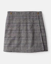 Girls Plaid Cotton Skirt - Grey