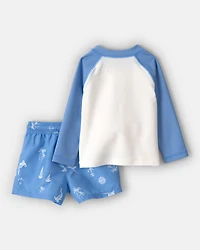 Baby Boy 2-Piece Shark Long-Sleeve Rashguard Swimsuit Set - Blue/White