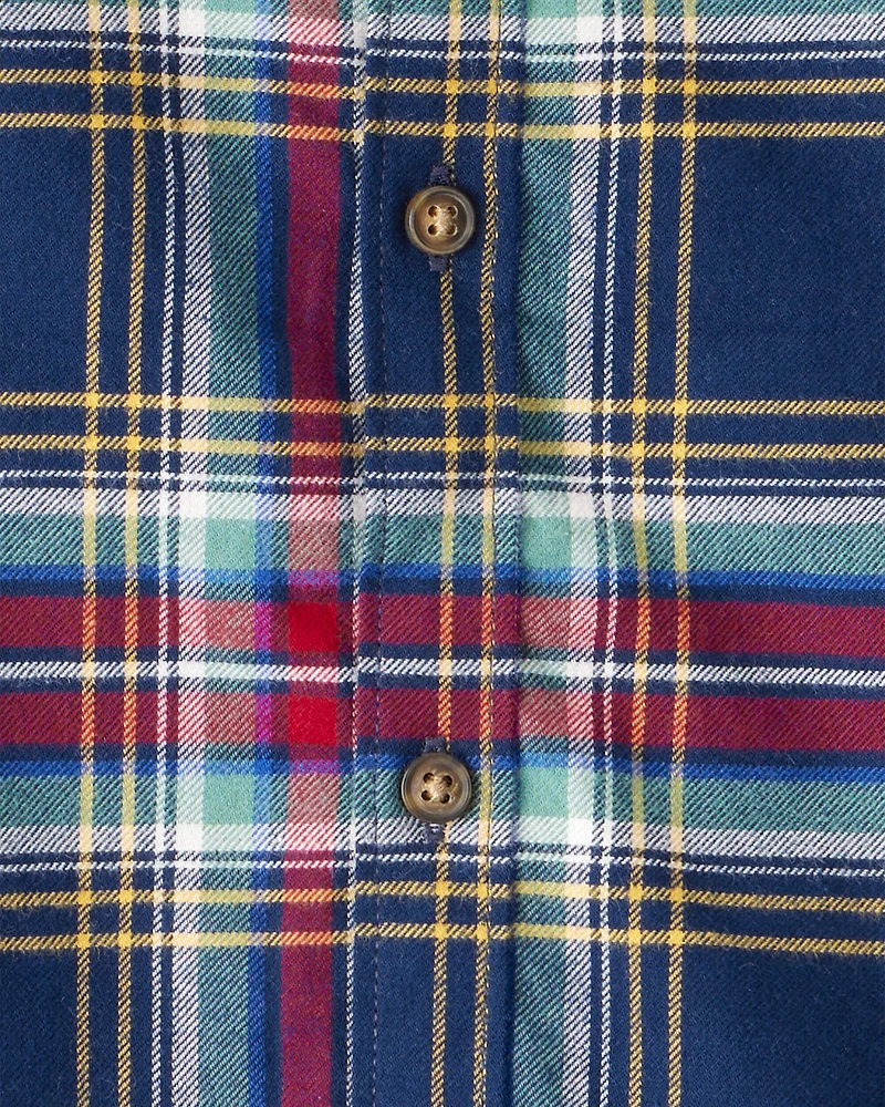 Toddler Boy Plaid Cotton Long-Sleeve Button-Down Shirt - Navy