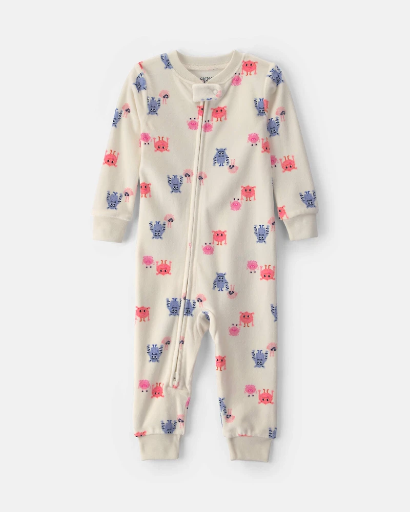 Toddler Girl 1-Piece Monster DreamPlush Snug Fit Pajama - Cream