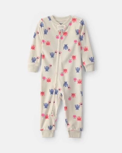 Toddler Girl 1-Piece Monster DreamPlush Snug Fit Pajama - Cream