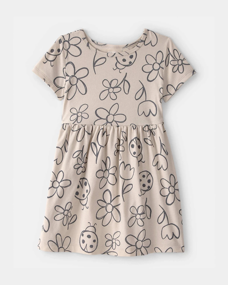 Toddler Girl Floral Ladybug Short-Sleeve Dress - Brown