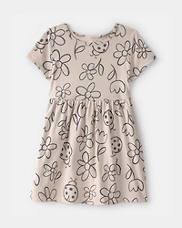 Toddler Girl Floral Ladybug Short-Sleeve Dress - Brown