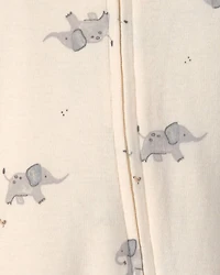 Baby 2-Pack Elephant Striped 100% Cotton 2-Way Zip Sleep & Play Pajamas - Ivory/Grey