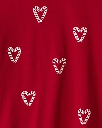 Girls Candy Cane Heart Print Long-Sleeve Graphic Tee - Red
