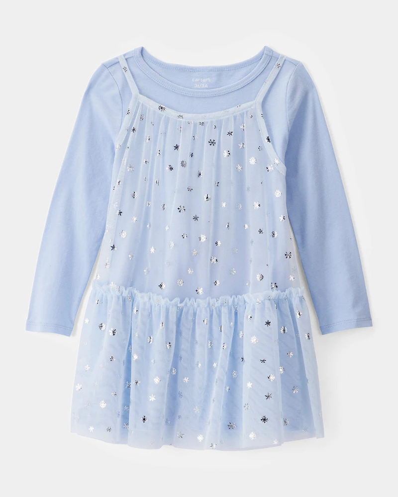 Toddler Girl Snowflake Princess Tulle Dress - Blue