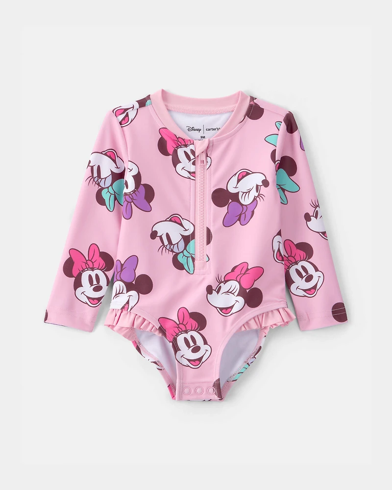 Baby Girl Disney© Minnie Mouse 1-Piece Swimsuit Rashguard - Pink