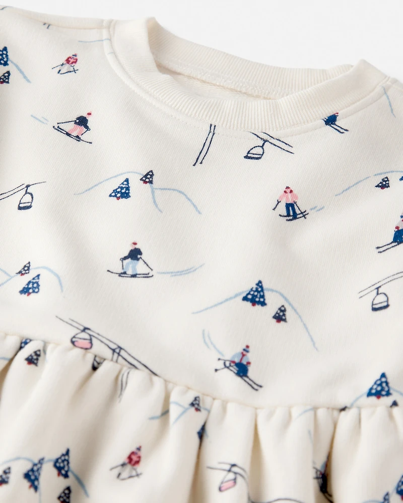 Toddler Girl French Terry Dress Made with Organic Cotton in Snowy Slopes Print