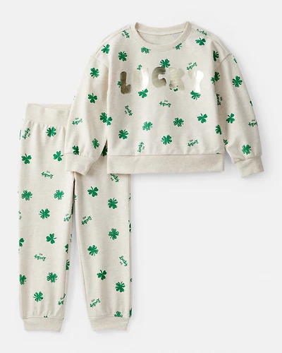 Toddler Girl St. Patrick's Day French Terry Sweatshirt & Pant Set - Cream