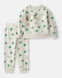 Toddler Girl St. Patrick's Day French Terry Sweatshirt & Pant Set - Cream