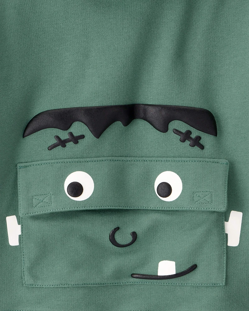 Toddler Boy Halloween Frankenstein Pullover Hoodie - Green