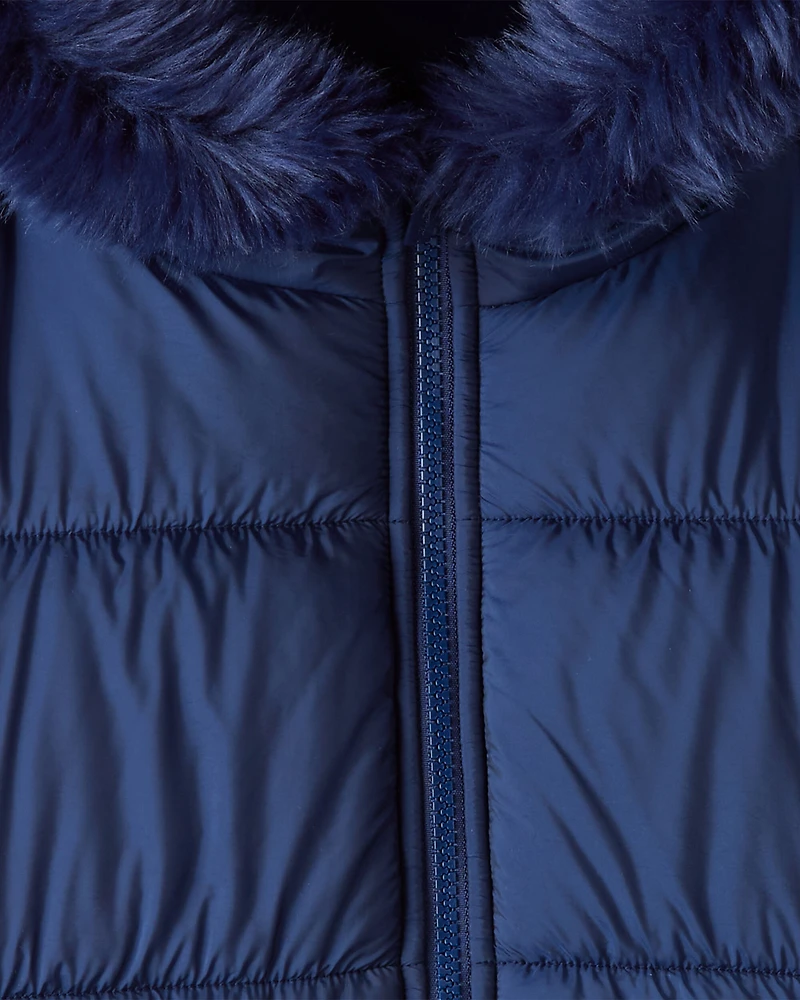 Girls Hooded Puffer Jacket - Navy