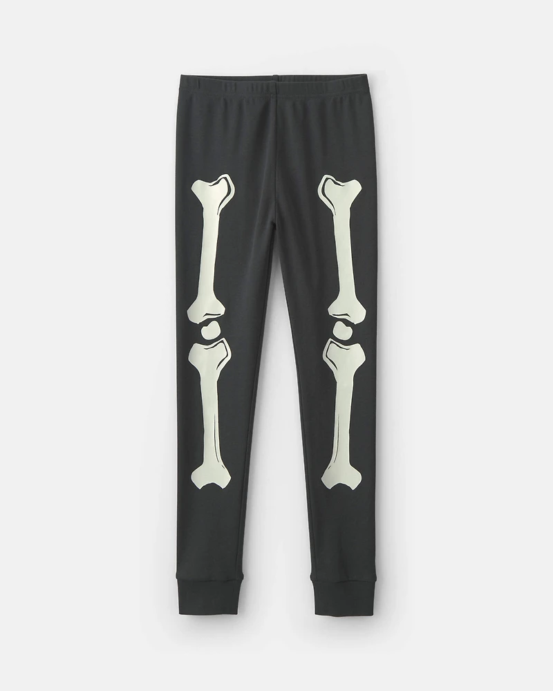Kids 2-Piece Halloween Skeleton 100% Cotton Snug Fit Pajama Set - Black