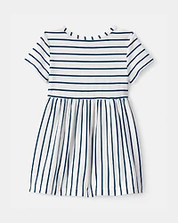 Baby Girl Striped Short-Sleeve Dress - Blue/Ivory