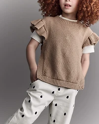 Toddler Girl Ruffle Sweater Vest - Tan