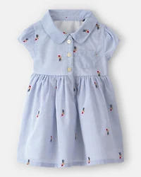 Baby Girl Bear-Print Cotton Short-Sleeve Dress - Blue