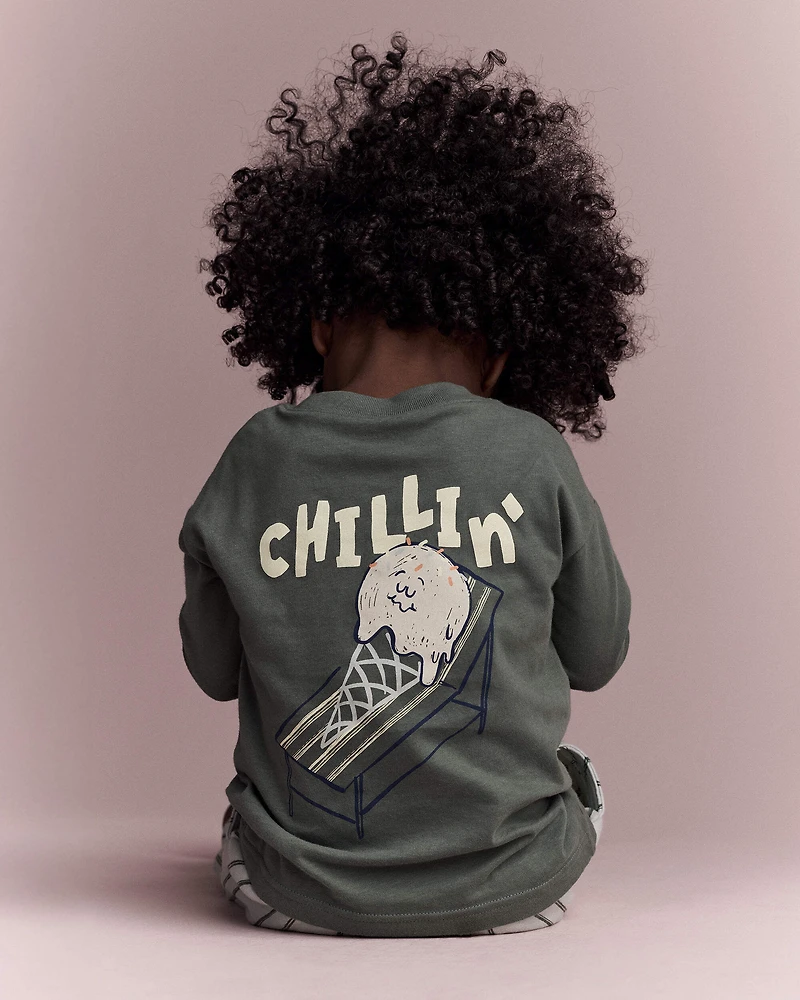 Toddler Boy Chillin' Long-Sleeve Relaxed Graphic Tee - Olive