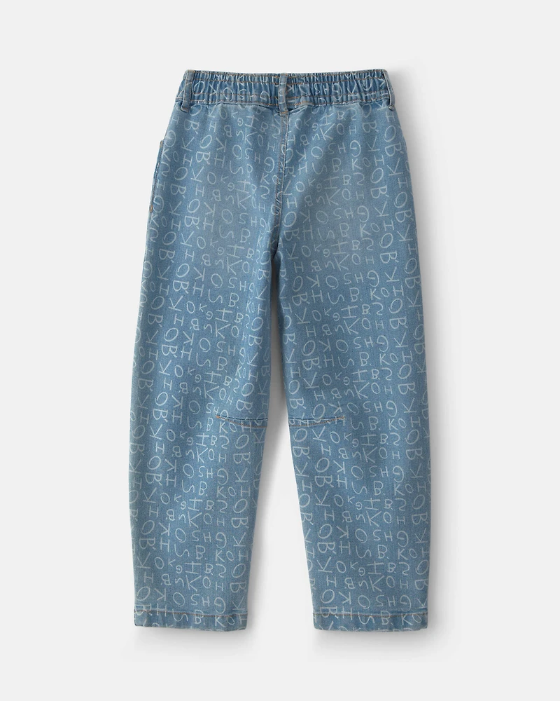 Girls Alphabet Denim Barrel Jeans - Medium Wash
