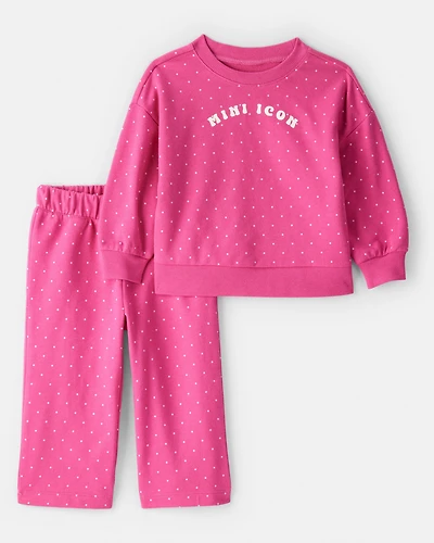 Baby Girl Mini Icon French Terry Pullover & Pant Set - Pink