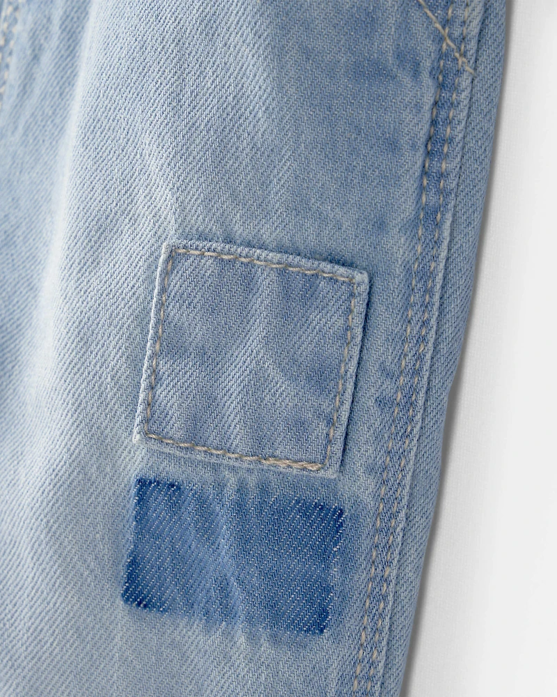 Toddler Girl Denim Patch Overalls - Light Wash