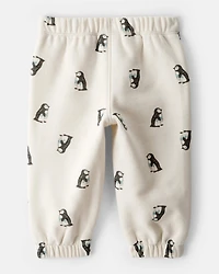 Baby Boy DayDream Fleece Penguin Print Pants - Cream
