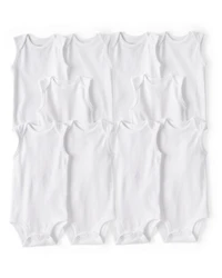 Baby 10-Pack Sleeveless Cotton Bodysuits - White