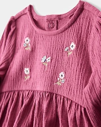Baby Embroidered Floral Bodysuit Dress - Pink