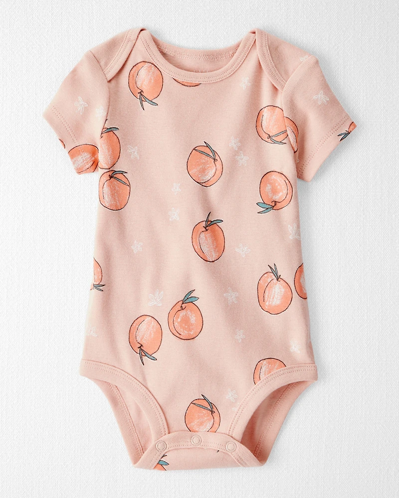 Baby Girl Organic Cotton Bodysuit in Peach Print