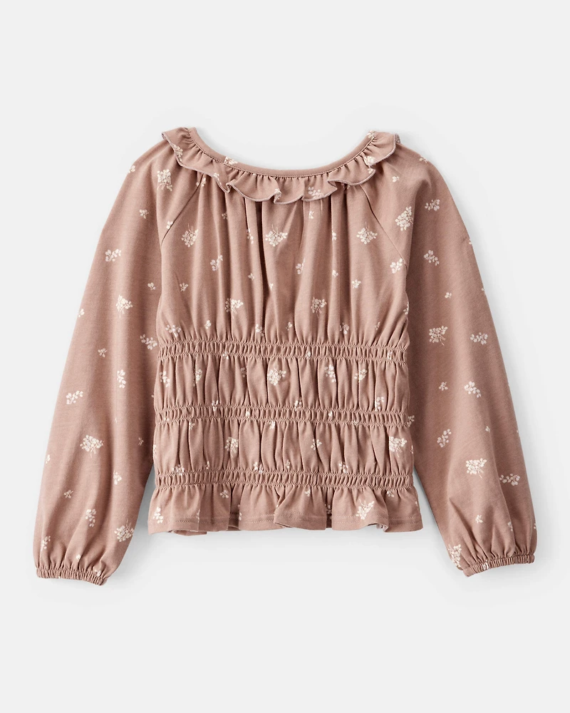 Girls Floral Print Long-Sleeve Top - Brown