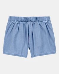 Kid Chambray Pull-On Shorts - Blue
