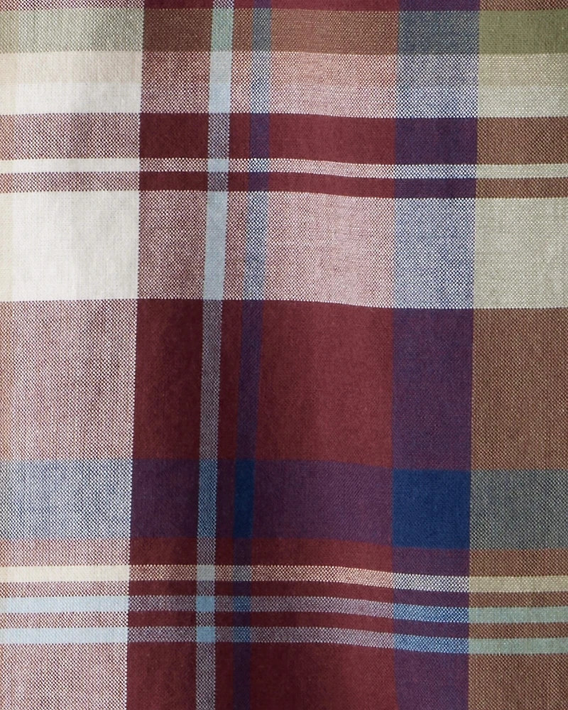 Boys Plaid Cotton Long-Sleeve Button-Down Shirt - Burgundy