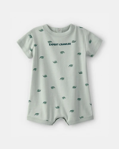 Baby Boy 'Expert Crawler' Snail Short-Sleeve Romper - Green