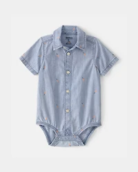 Baby Boy Easter Carrot Chambray Short-Sleeve Button-Down Bodysuit - Light Wash