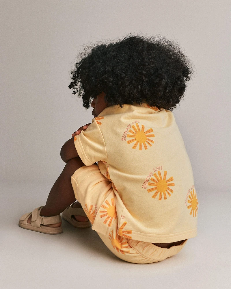 Toddler Boy Button-Down Short-Sleeve Shirt in Sunny Life Print - Yellow