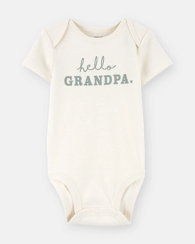 Baby "Hello Grandpa" Announcement Cotton Short-Sleeve Graphic Bodysuit - Ivory