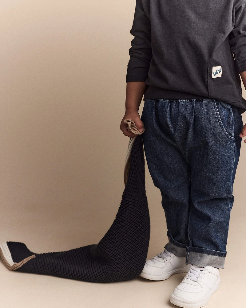 Toddler 'Hey' Long-Sleeve Pocket Tee - Black