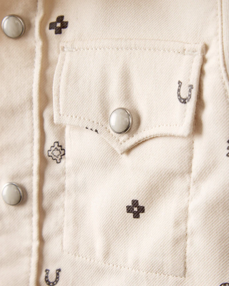 Baby Boy Western Print Cotton Long-Sleeve Button-Down Shirt - Ivory