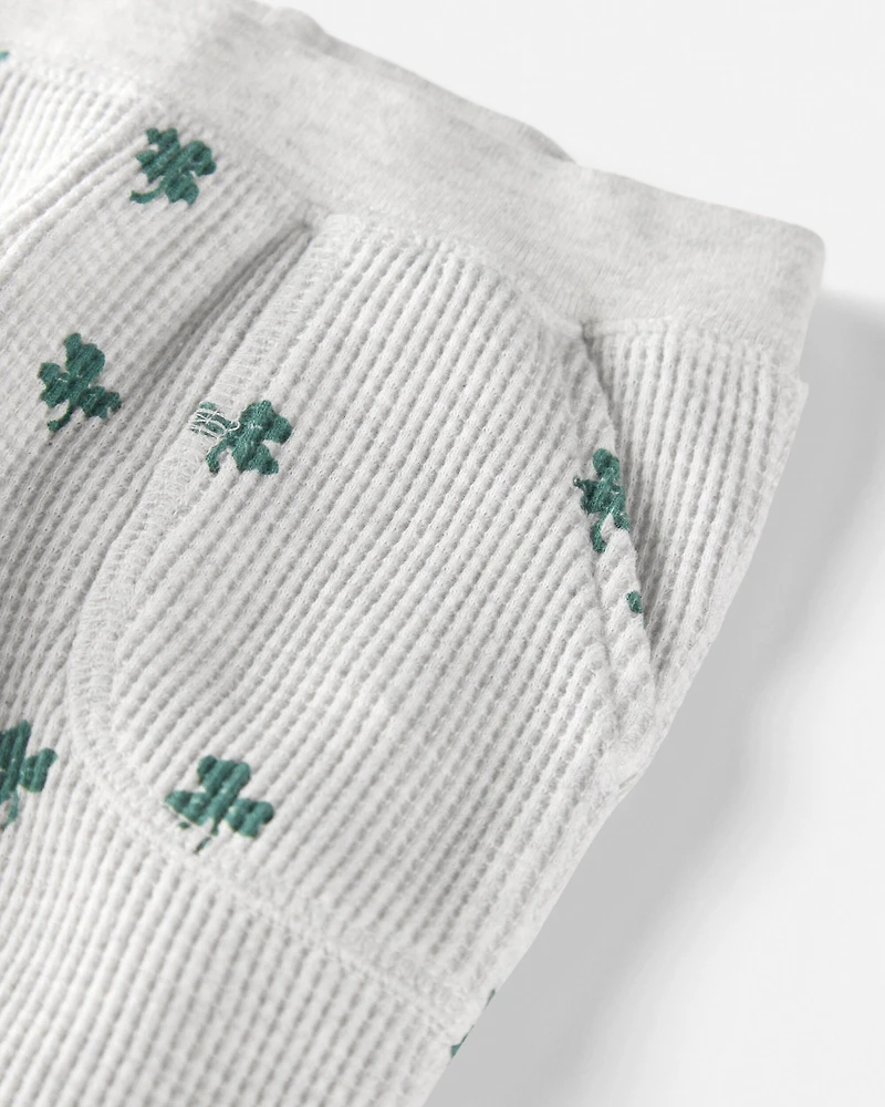 Baby 2-Piece Organic Cotton Thermal Knit Set in Lucky Clovers Print