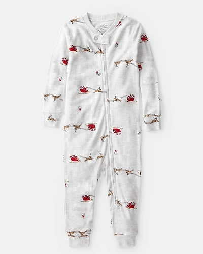 Baby Santa Sleigh PurelySoft Long-Sleeve 2-Way Zip Pajamas - Grey