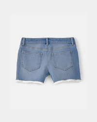 Girls Eyelet Trim Denim Shorts - Medium Wash