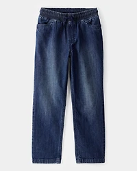Boys Drawstring Pull-On Denim Jeans - Blue