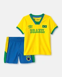 Toddler 2-Piece Umbro Brazil Soccer Jersey & Short Set - Blue/Yellow/Green