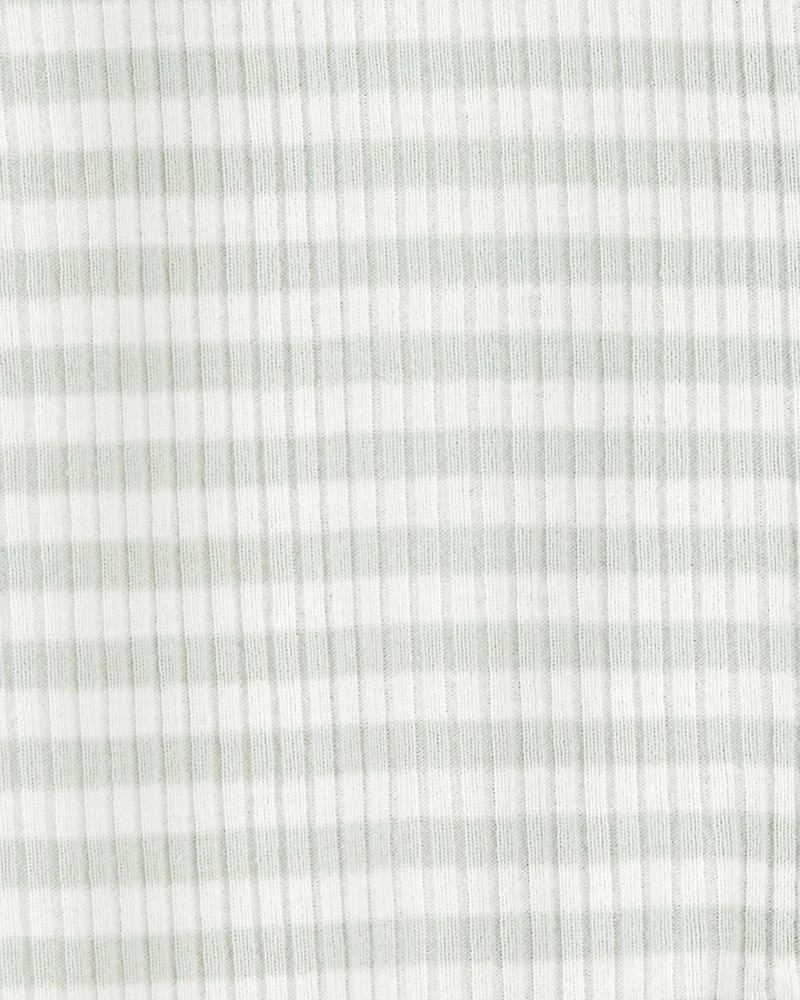Baby Boy Striped 2-Way Zip Ribbed Sleep & Play Pajamas - Green/White