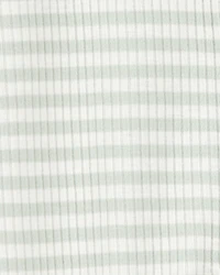 Baby Boy Striped 2-Way Zip Ribbed Sleep & Play Pajamas - Green/White