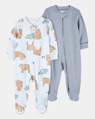 Baby Boy 2-Pack 2-Way Zip Cotton Sleep & Play Pajamas - Blue