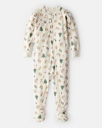 Baby Festive Holiday PurelySoft Long-Sleeve Snug Fit 1-Piece Pajamas - Cream