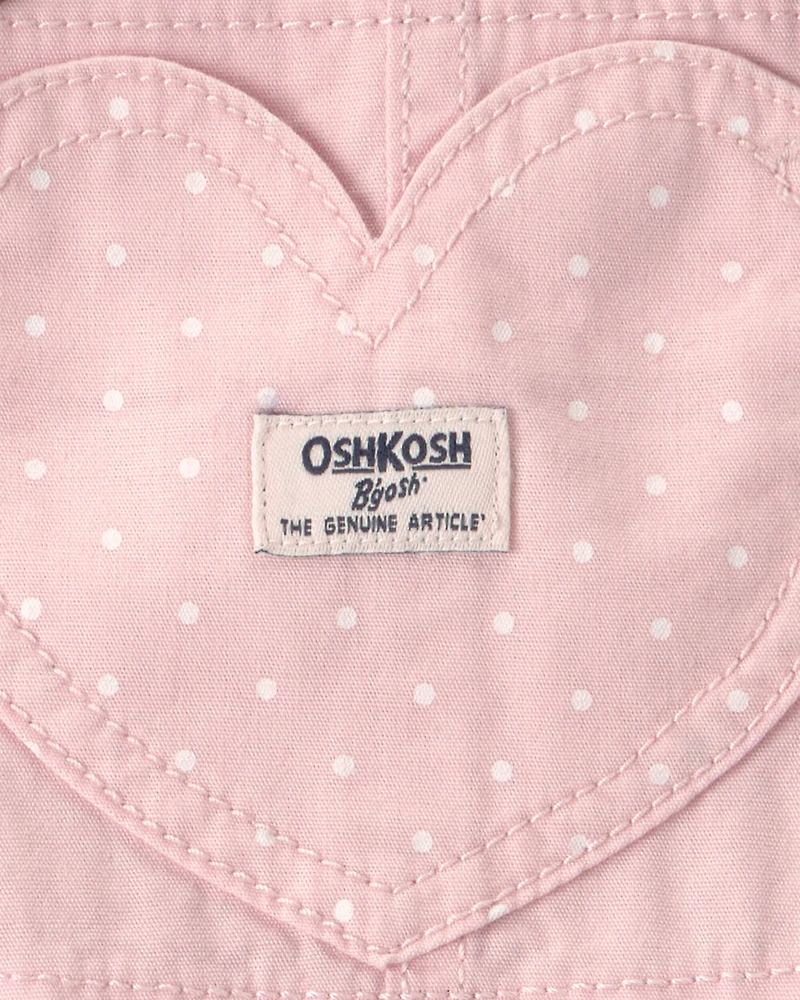Baby Girl Heart Pocket Canvas Shortall - Pink